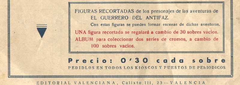EL GUERRERO DEL ANTIFAZ. ANUCNIO DE LOS CROMOS